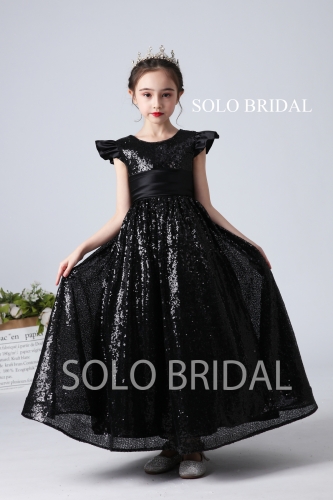 black sequin flower girl dress slt005